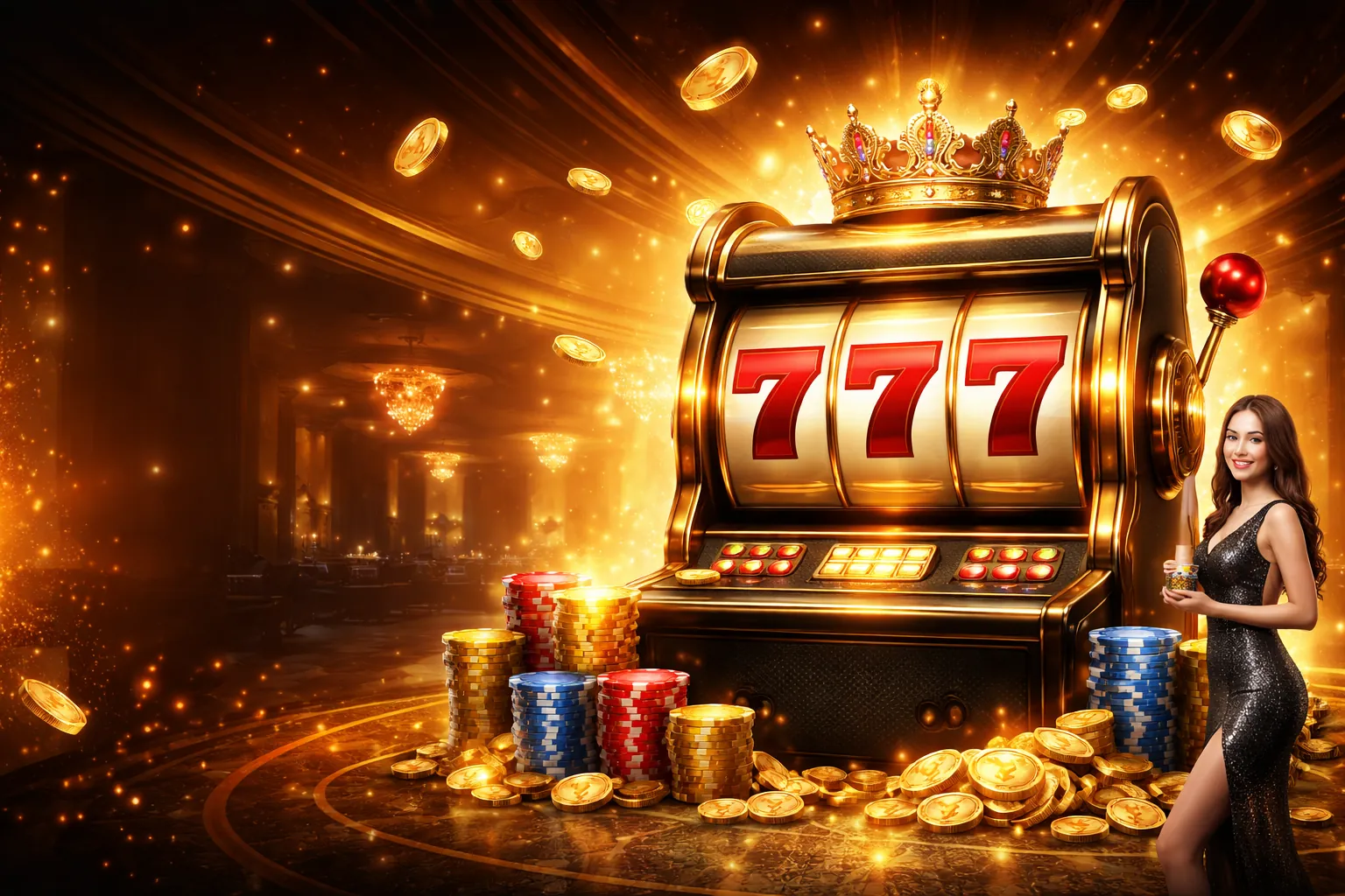 Hình ảnh máy đánh bạc (slot game) trên i9bet141 iOS với biểu tượng vòng quay may mắn, hiệu ứng ánh sáng rực rỡ và thông báo jackpot lớn, thu hút người chơi tìm kiếm vận may.